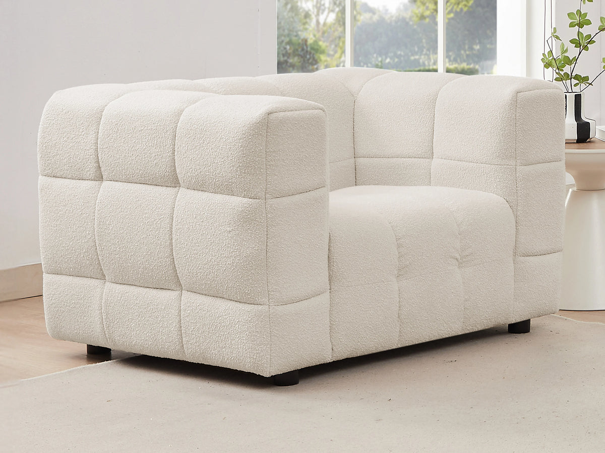 Fauteuil nuage en tissu bouclette blanc ivoire - LERICI