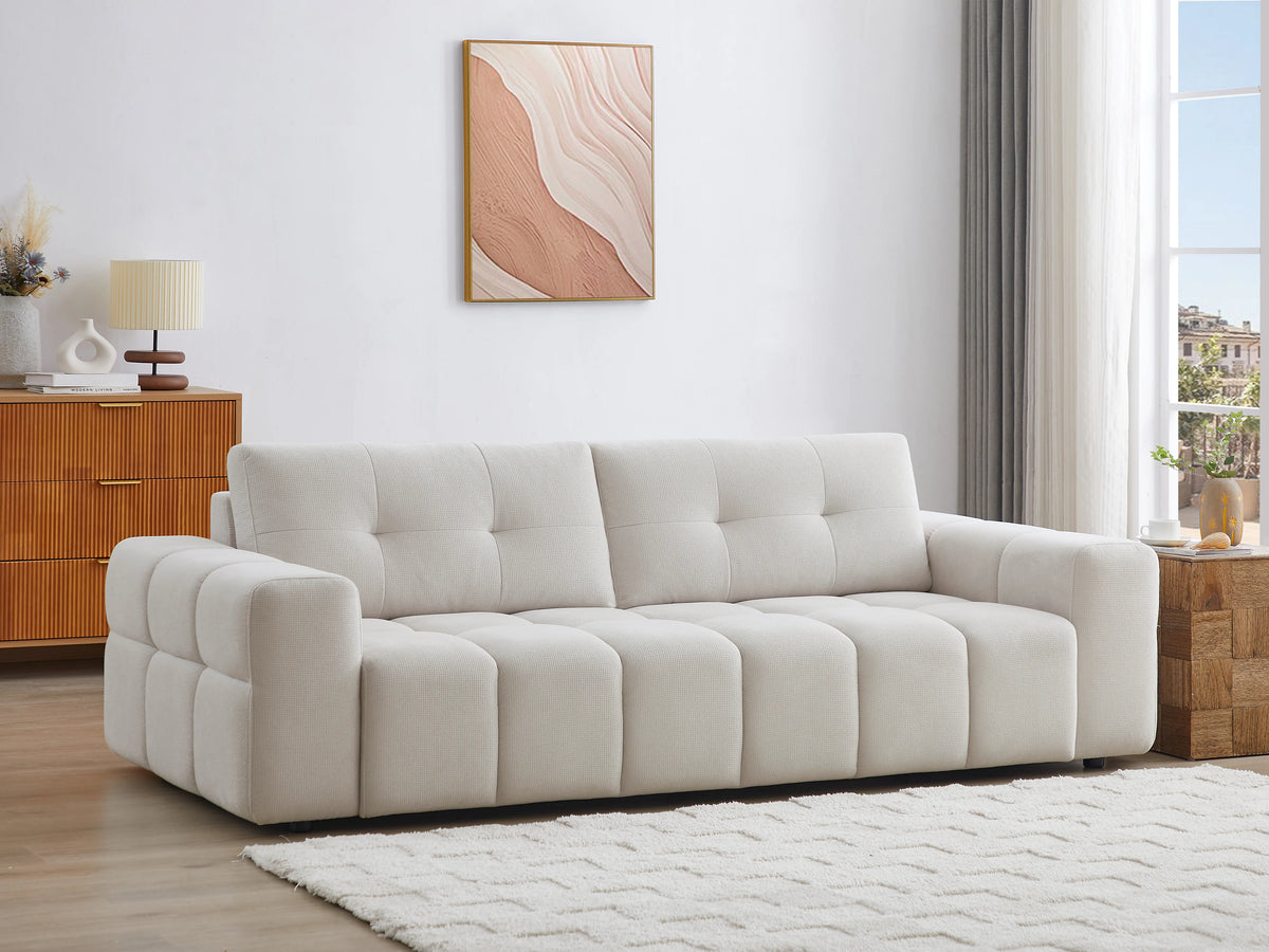 Canapé nuage 3 places en tissu texturé beige - SOPELANA