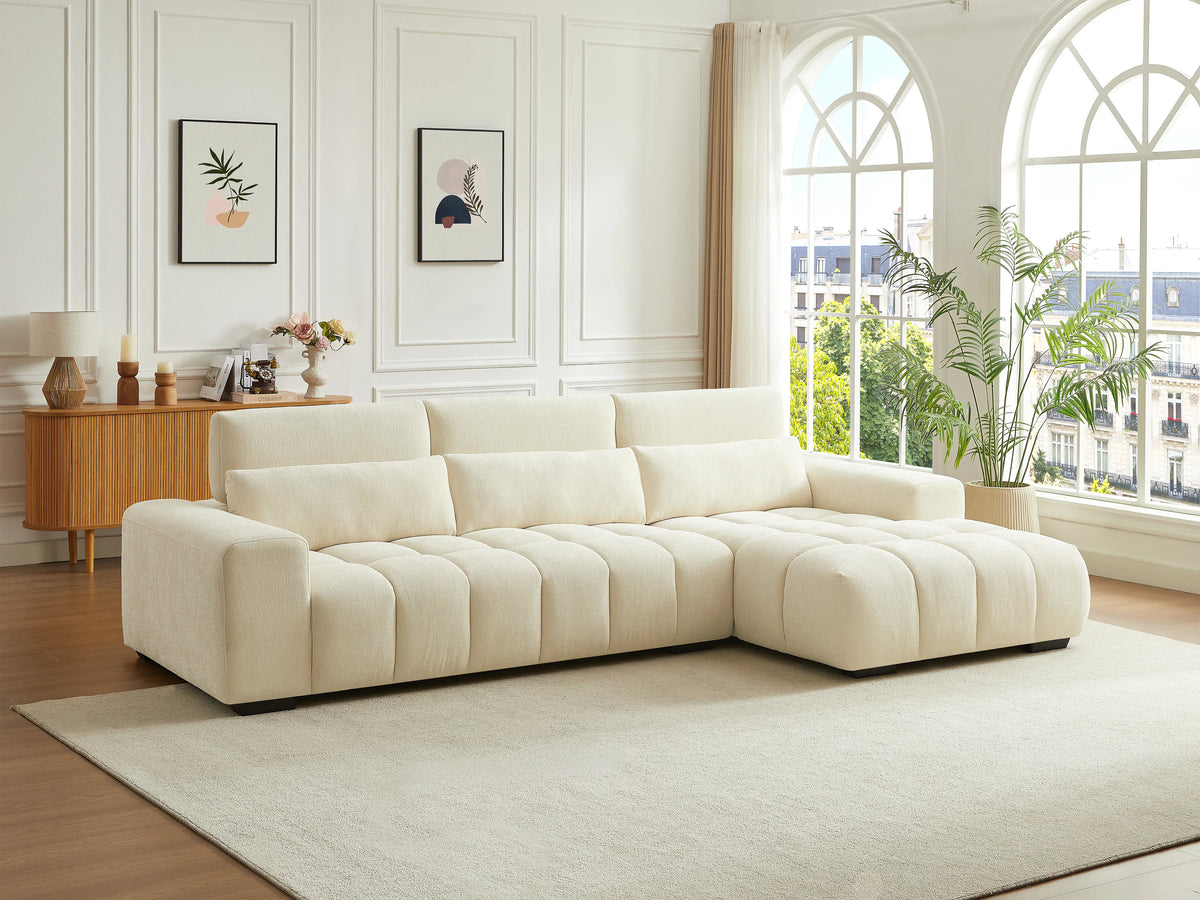 Canapé nuage d'angle droit en tissu texturé beige - LOPONZA