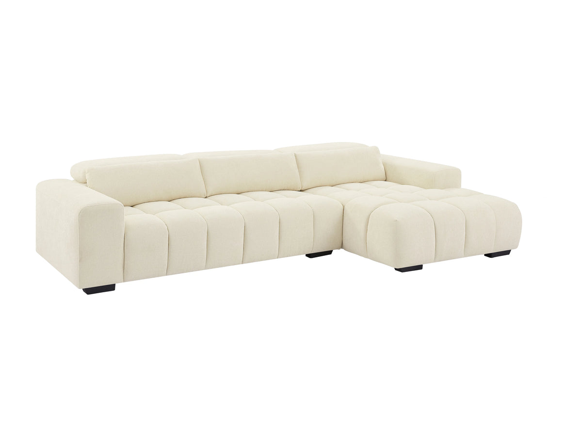Canapé nuage d'angle droit en tissu texturé beige - LOPONZA