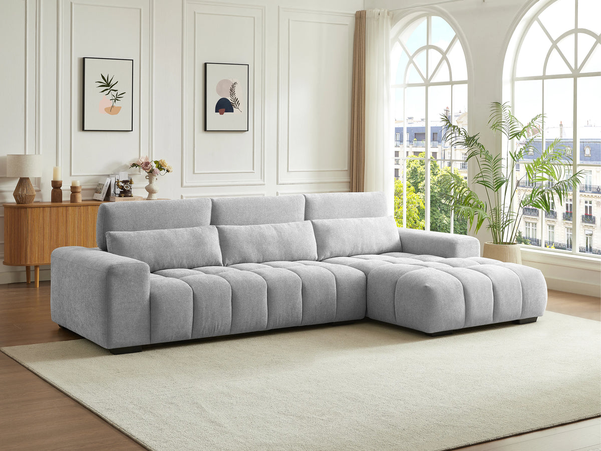 Canapé nuage d'angle droit en tissu texturé gris - LOPONZA
