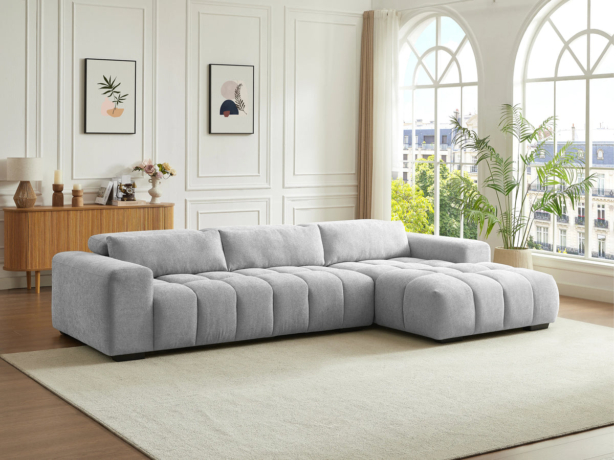 Canapé nuage d'angle droit en tissu texturé gris - LOPONZA