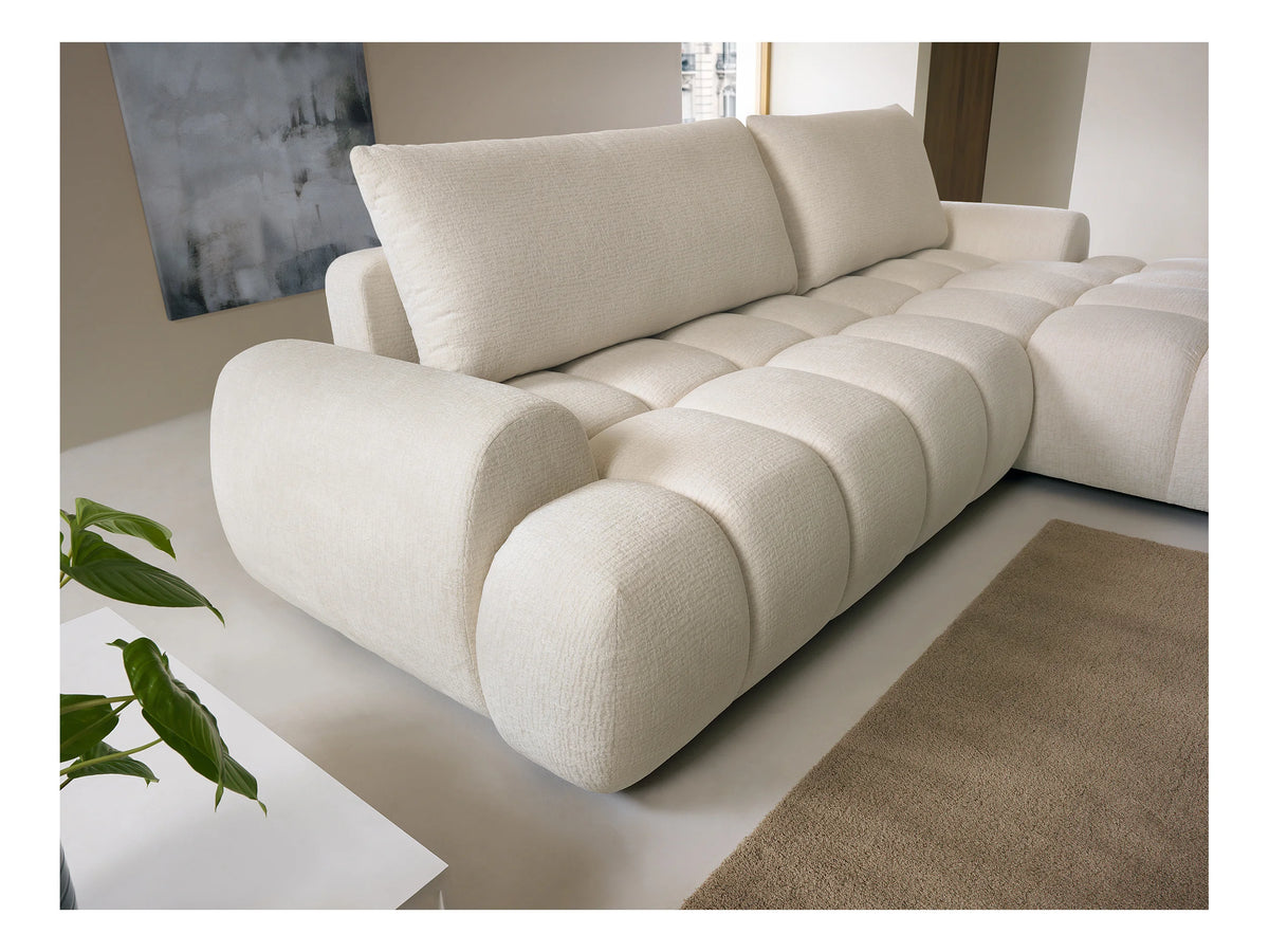 Canapé nuage d'angle droit convertible en tissu chenille beige - FARNETA