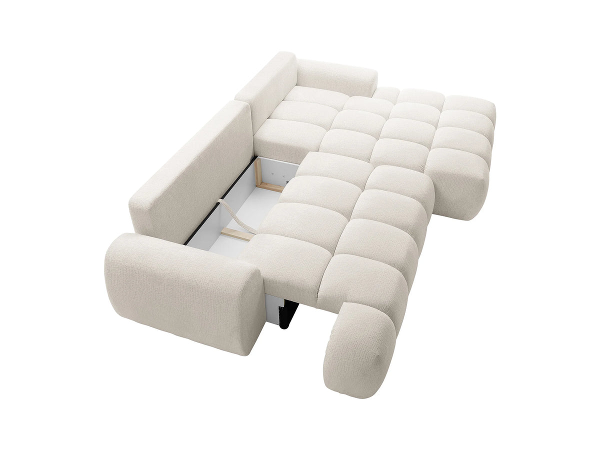 Canapé nuage d'angle droit convertible en tissu chenille beige - FARNETA