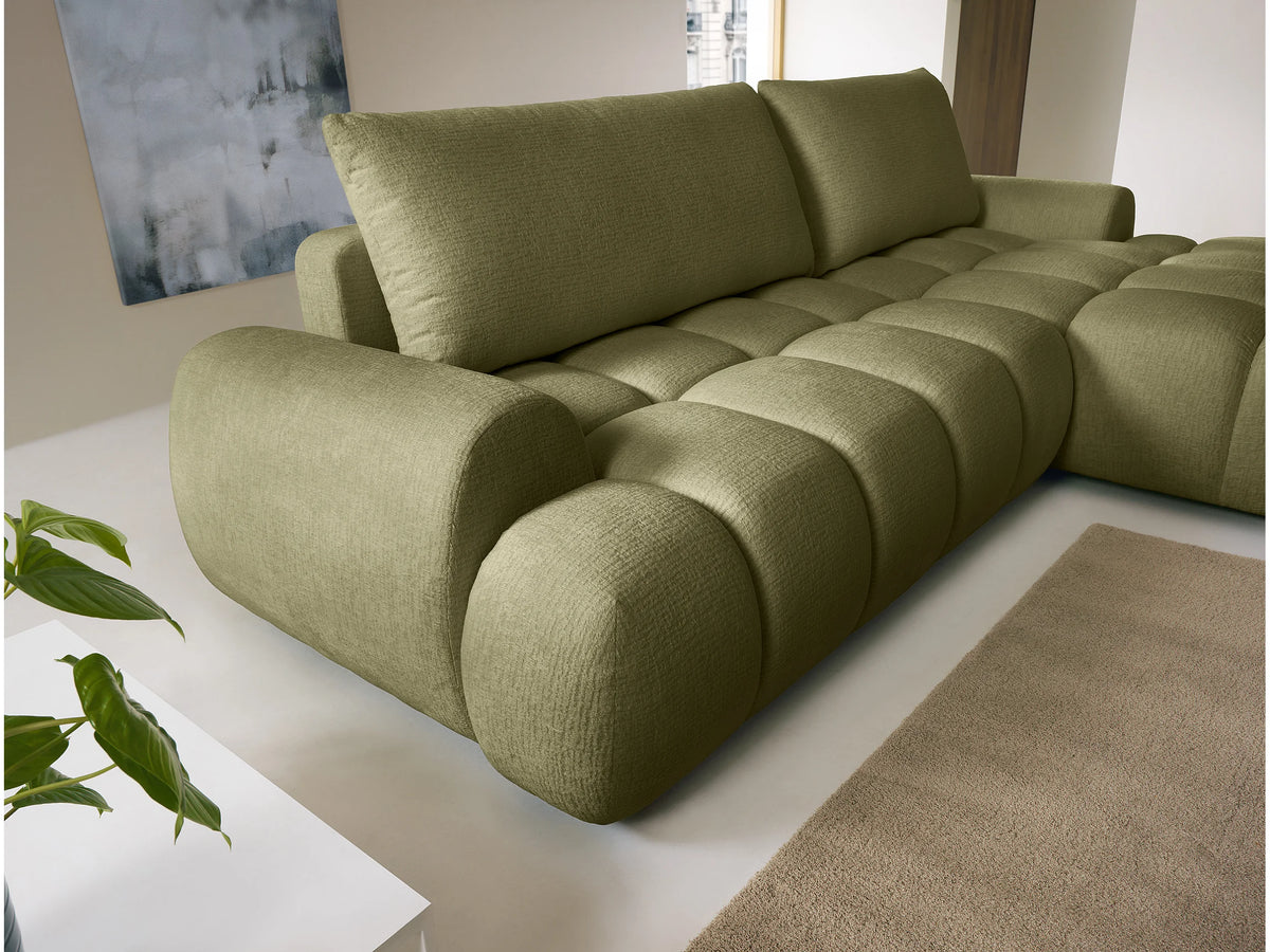 Canapé nuage d'angle droit convertible en tissu chenille vert - FARNETA