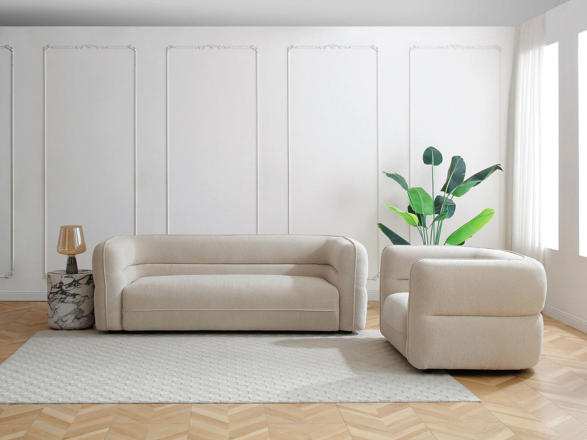 Fauteuil nuage en tissu chenille beige - TALIENA