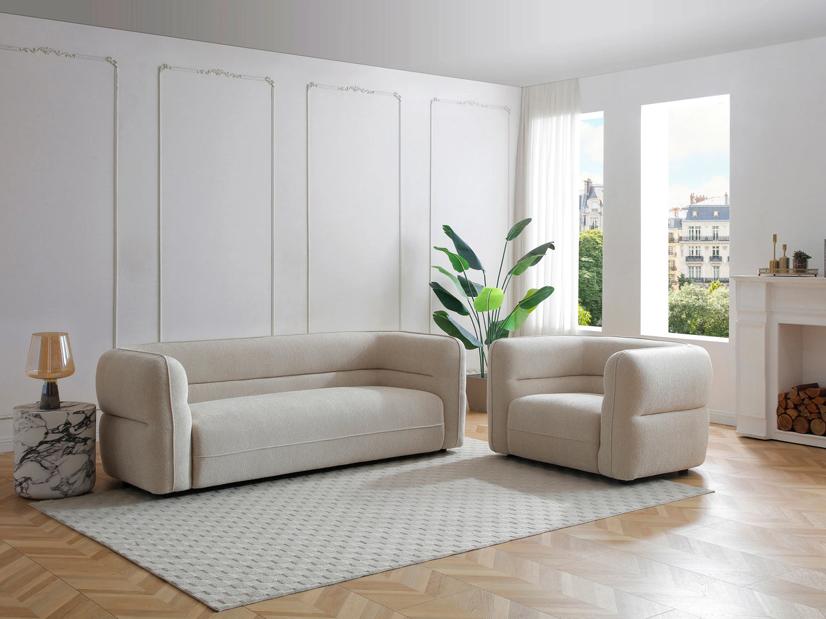 Fauteuil nuage en tissu chenille beige - TALIENA