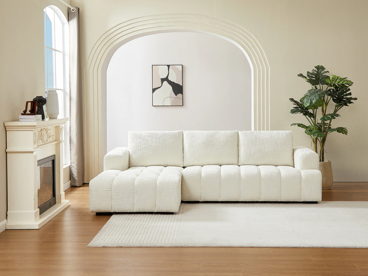Canapé nuage d'angle gauche en tissu texturé beige - BENOLA