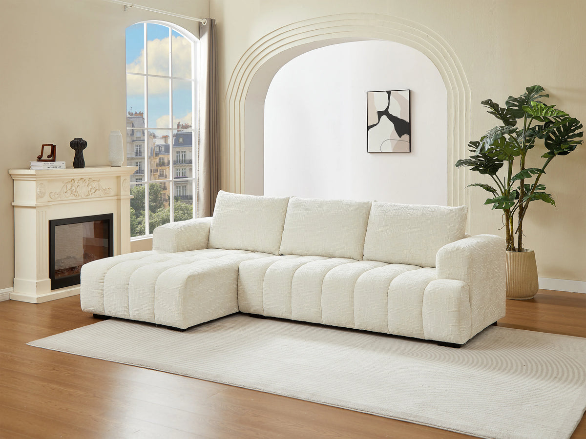 Canapé nuage d'angle gauche en tissu texturé beige - BENOLA