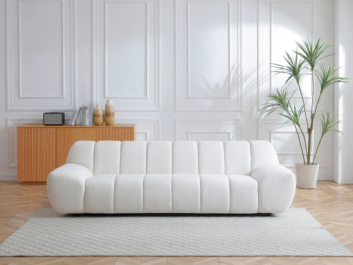 Canapé nuage droit en tissu bouclette blanc - SORIELI