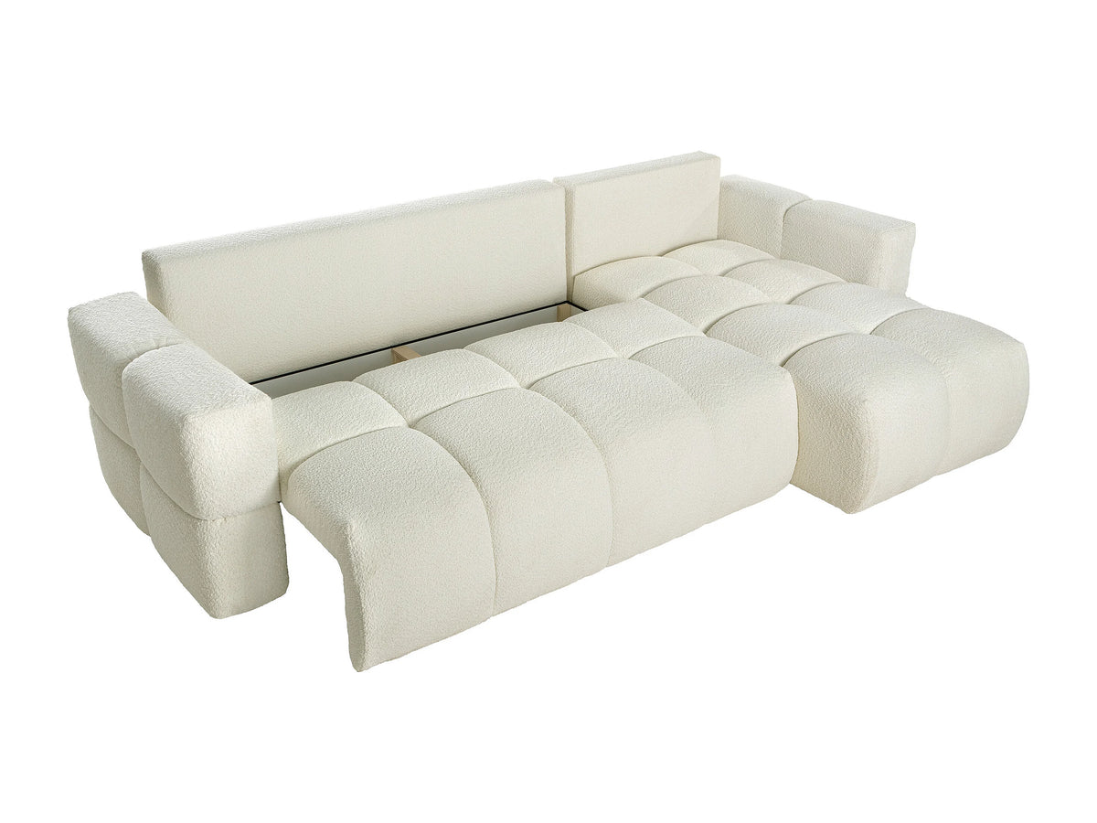 Canapé nuage d'angle convertible en tissu bouclette beige - ISSORO