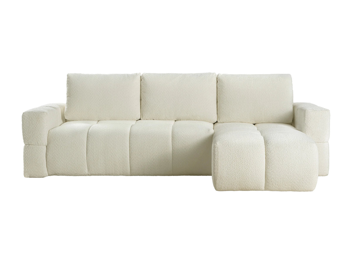 Canapé nuage d'angle convertible en tissu bouclette beige - ISSORO