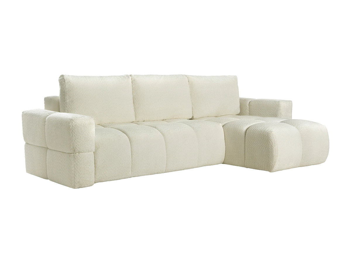 Canapé nuage d'angle convertible en tissu bouclette beige - ISSORO