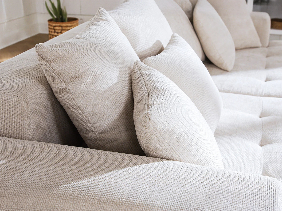 Canapé nuage 4 places assise profonde en tissu texturé beige - MOTINO