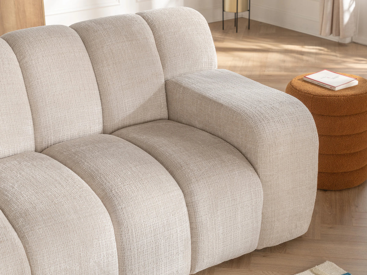Canapé nuage 3 places en tissu chenille beige - BELADON
