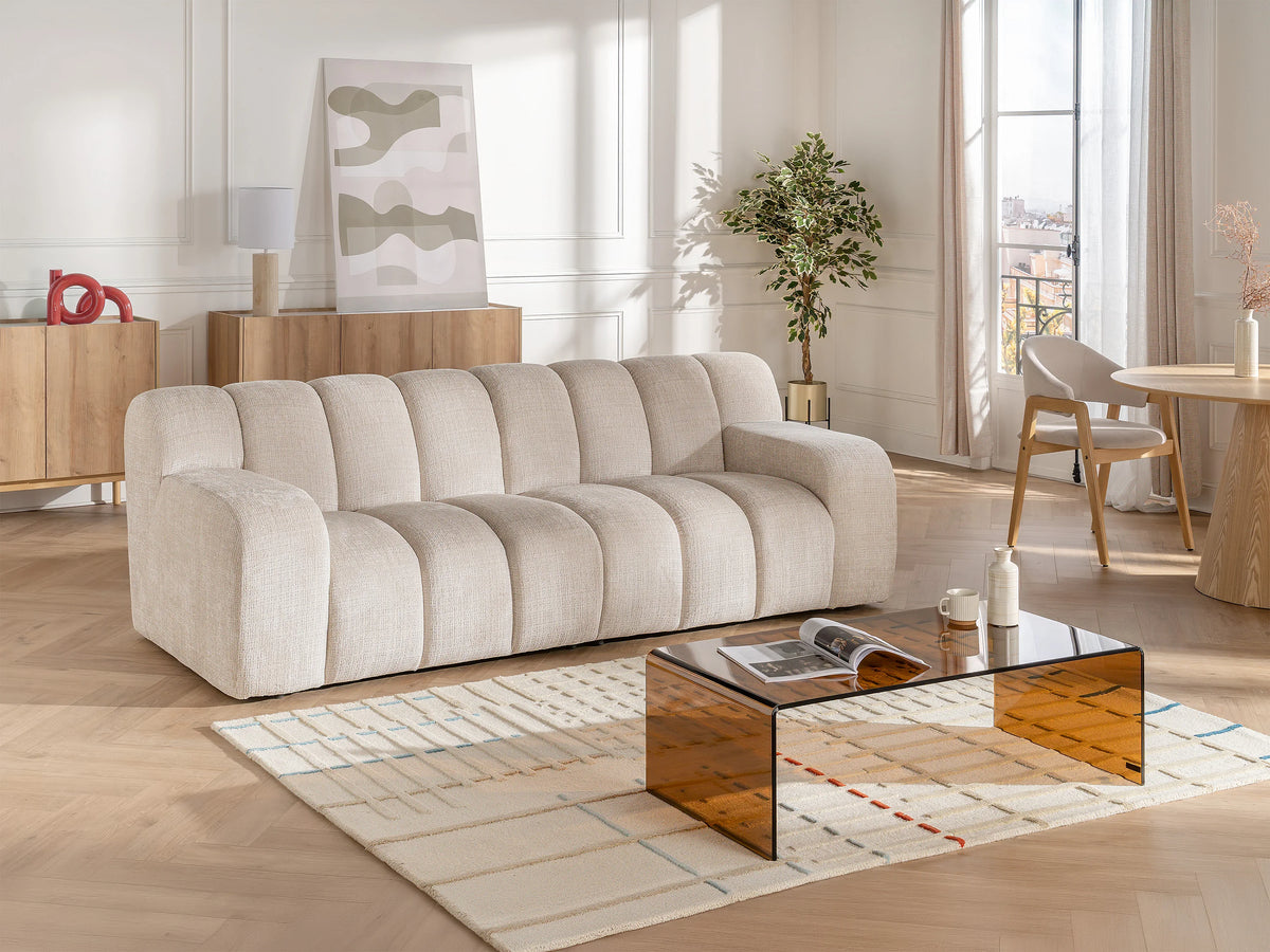 Canapé nuage 3 places en tissu chenille beige - BELADON