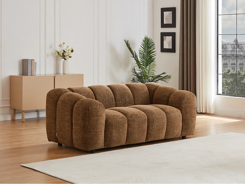 Canapé nuage 2 places en tissu chenille marron - NELIMAR