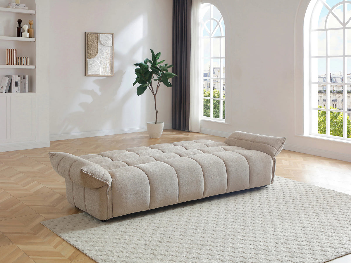 Canapé nuage convertible clic-clac en tissu chenille beige - HAKEMO
