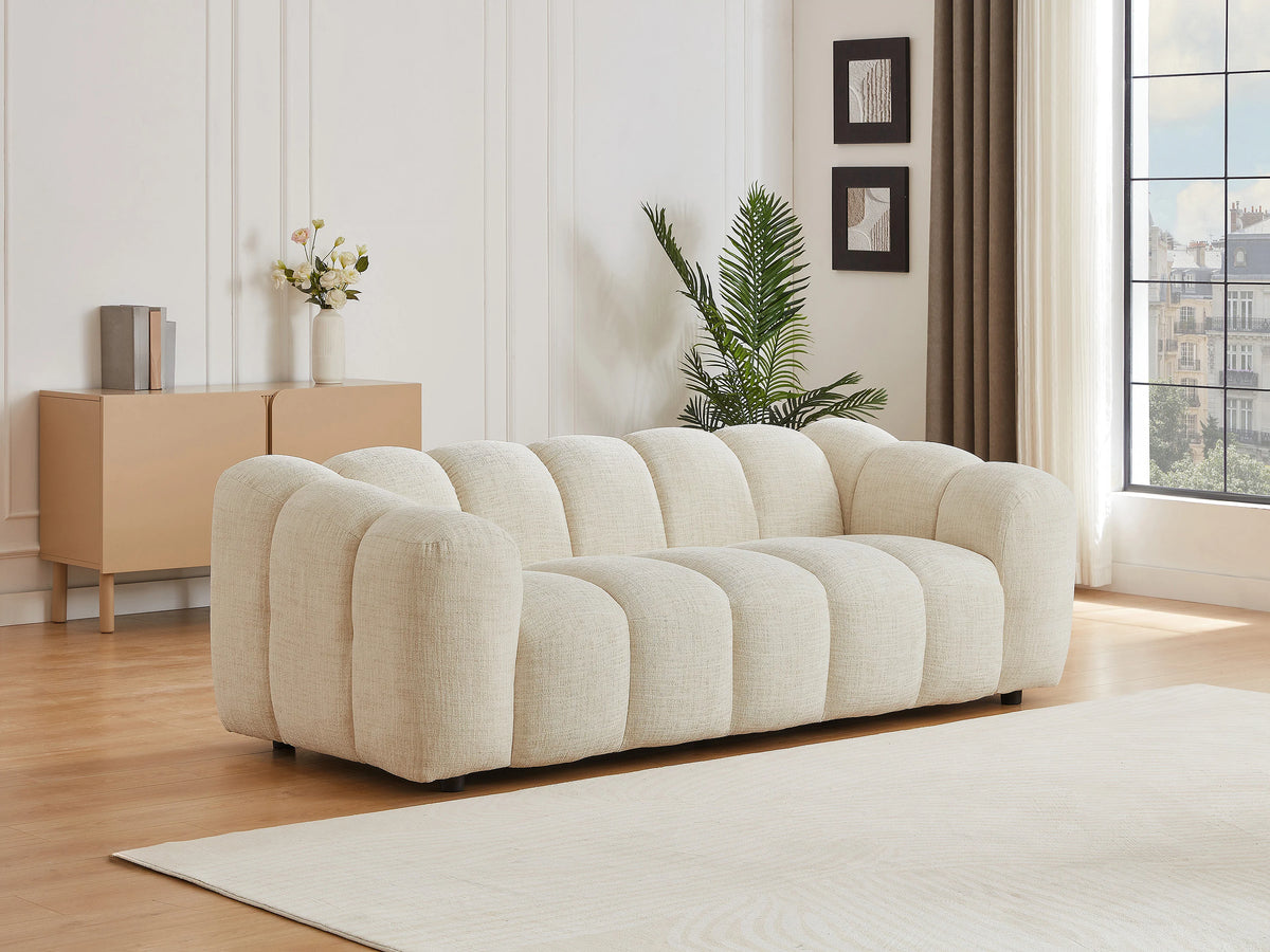 Canapé nuage 3 places en tissu chenille beige - NELIMAR