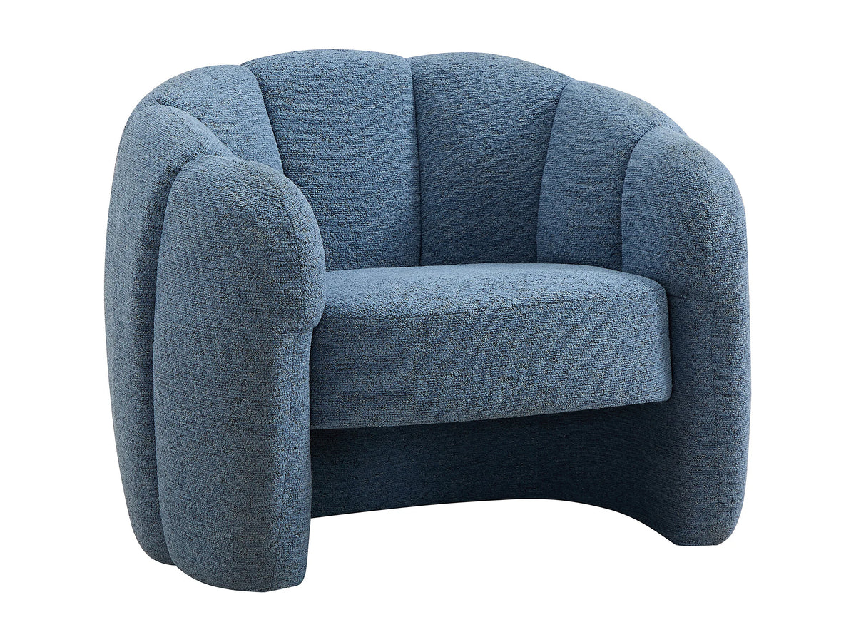 Fauteuil nuage coquillage en tissu chenille bleu - DELIPO