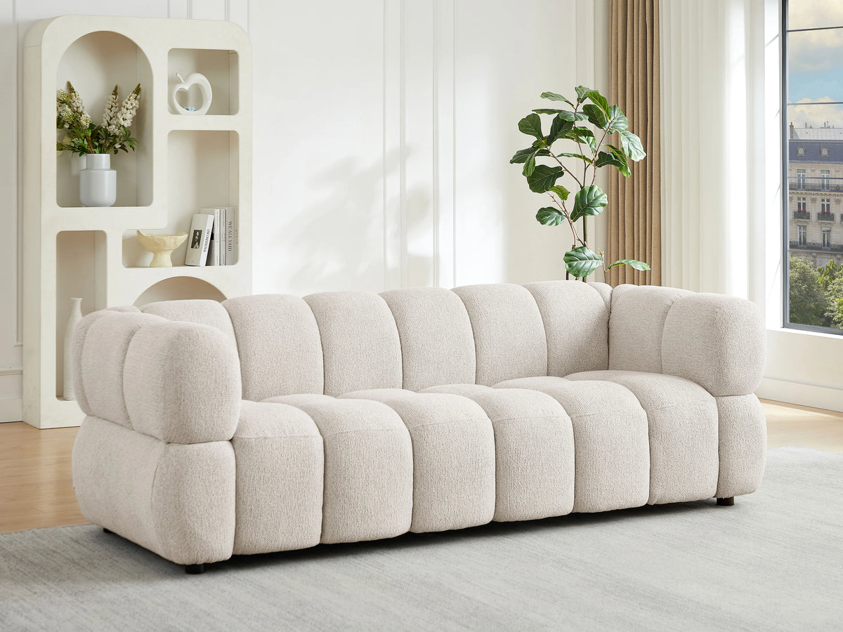 Canapé nuage 3 places en tissu texturé beige - PAVIRA