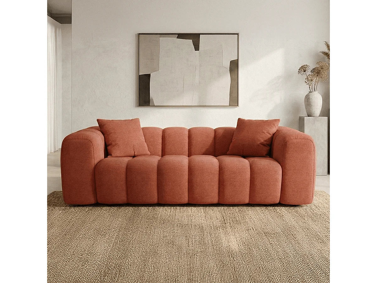 Canapé nuage droit 3 places en tissu chenille terracotta - NUVOLA
