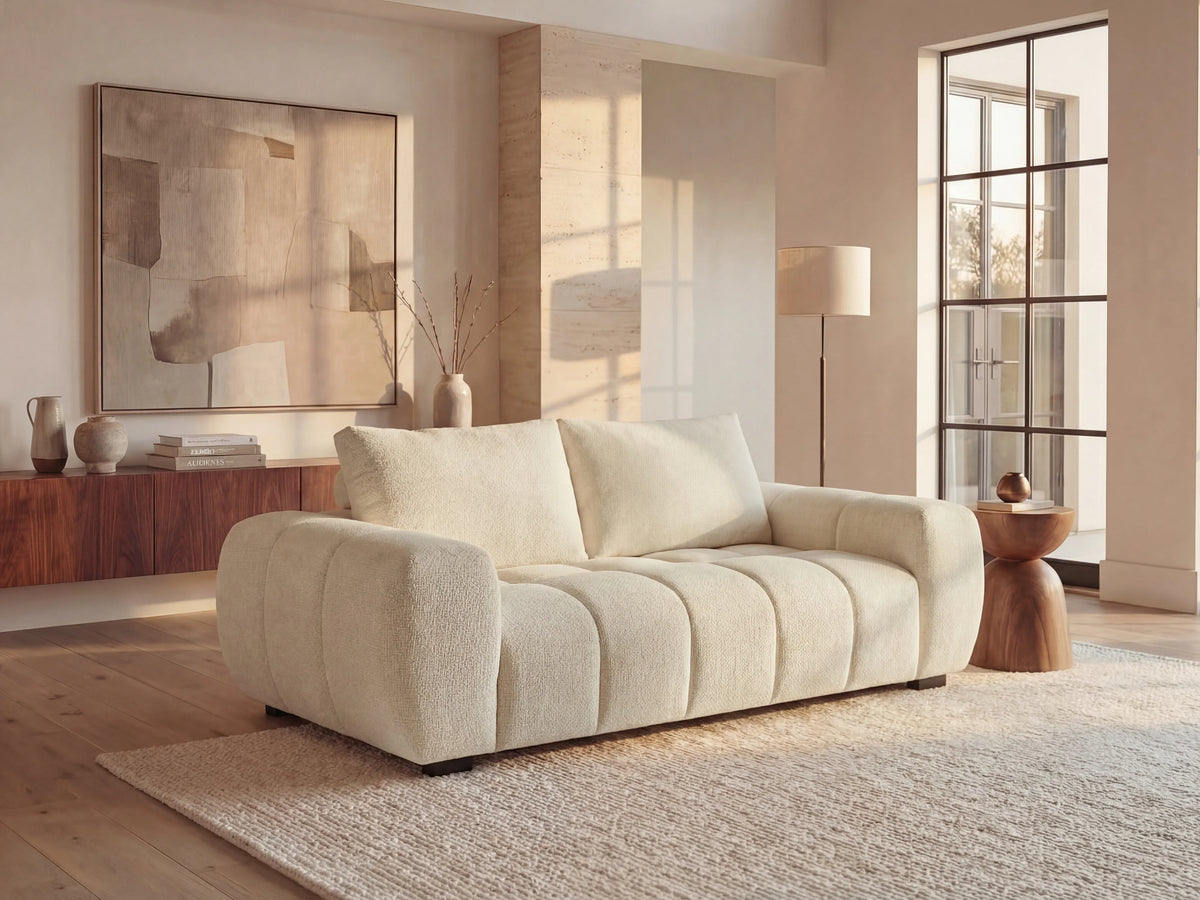 Canapé nuage 3 places en tissu beige - BERENIA