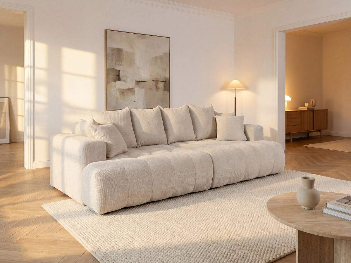 Canapé nuage 4 places assise profonde en tissu texturé beige - MOTINO