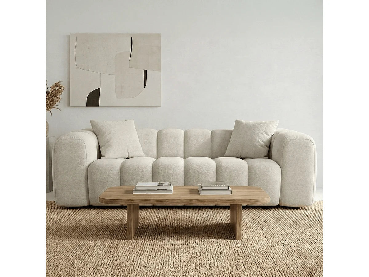 Canapé nuage droit 3 places en tissu chenille beige - NUVOLA