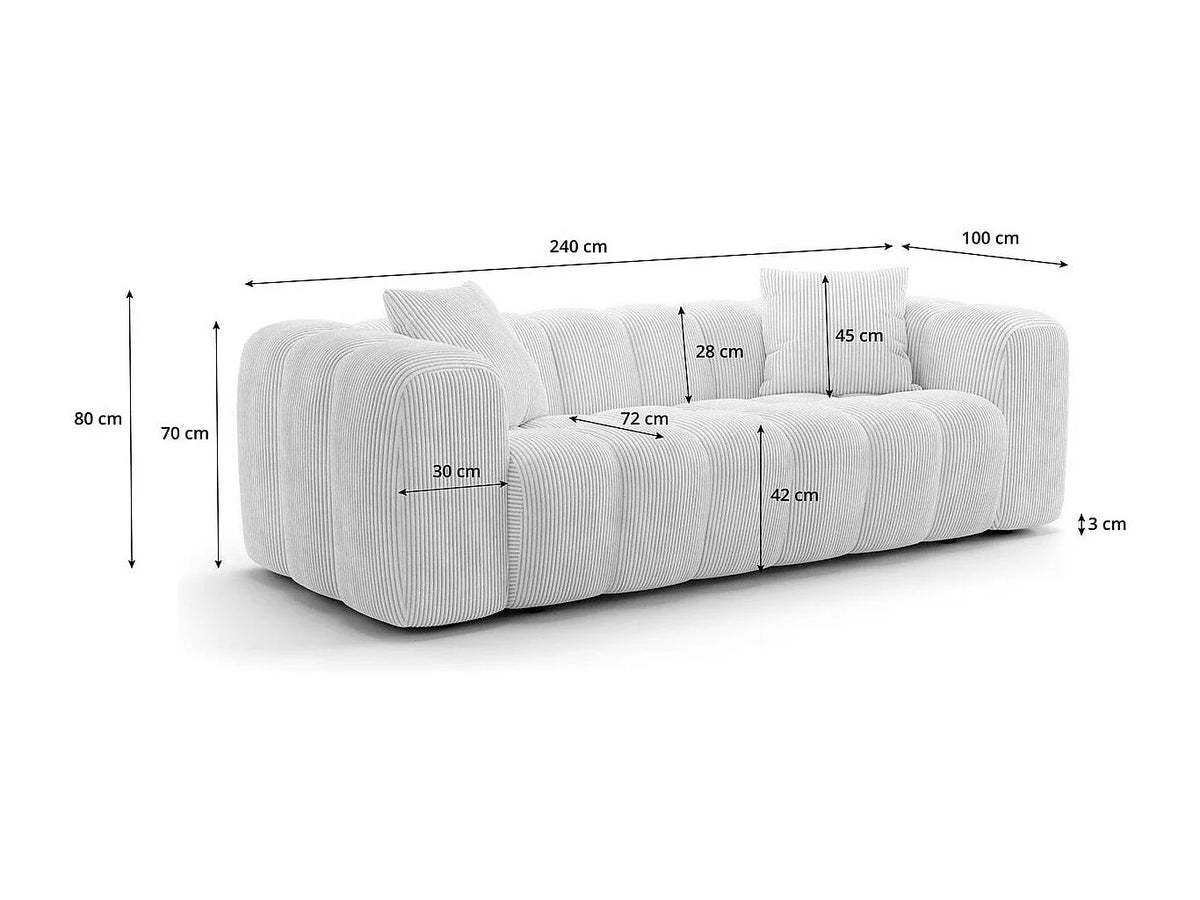 Canapé nuage droit 3 places en tissu chenille beige - NUVOLA