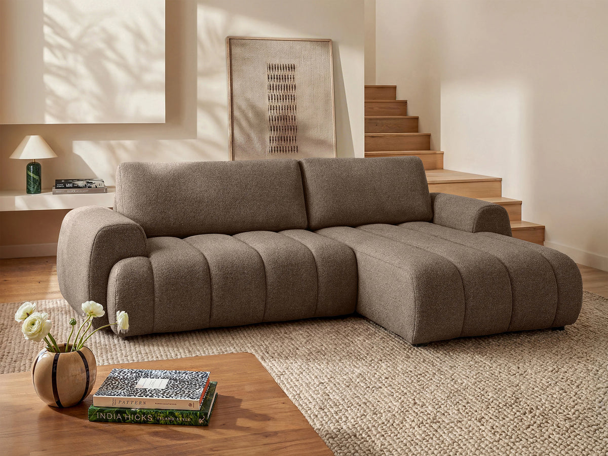 Canapé nuage d'angle droit convertible en tissu taupe - FRIDORA
