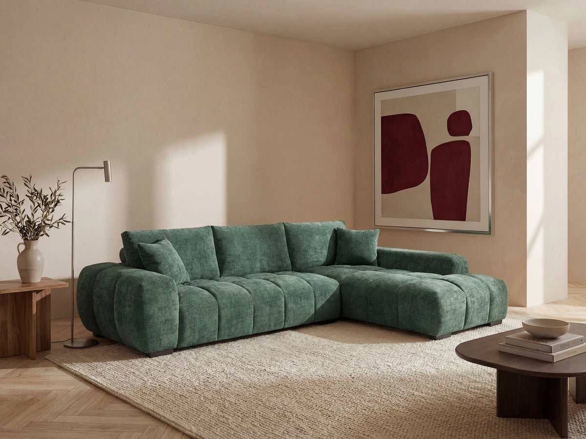 Canapé nuage d'angle droit en tissu texturé vert - BERENIA