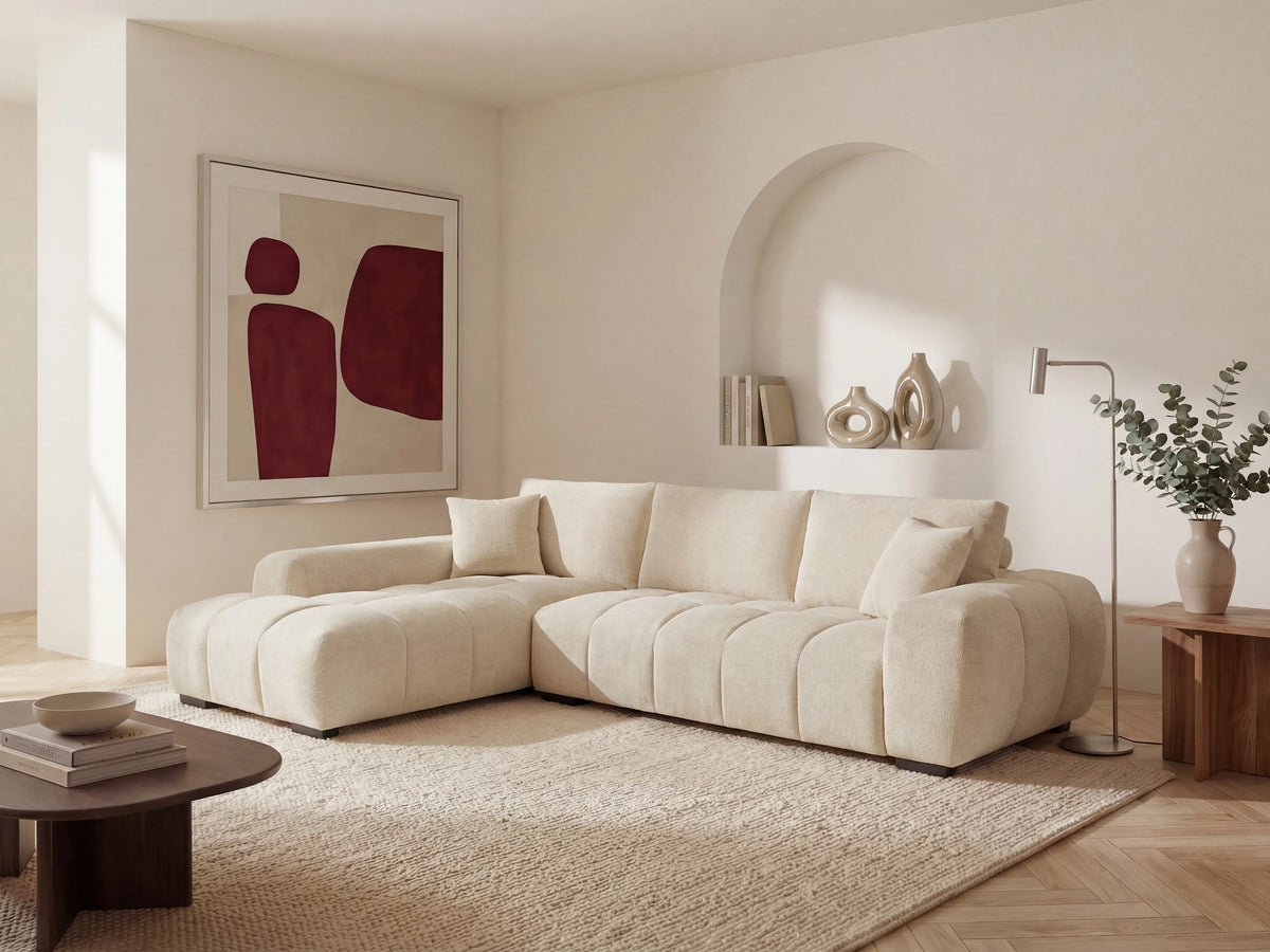 Canapé nuage d'angle gauche en tissu beige - BERENIA