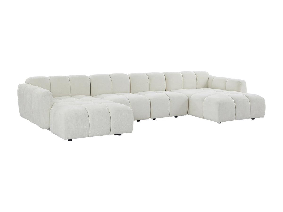 Canapé nuage angle panoramique modulable en tissu texturé blanc cassé - CARLIVI