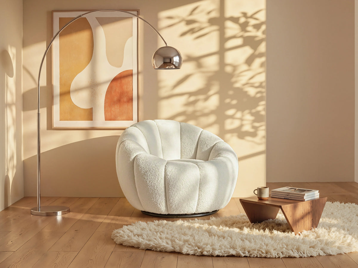 Fauteuil nuage coquillage pivotant en tissu bouclette blanc - COSSATO