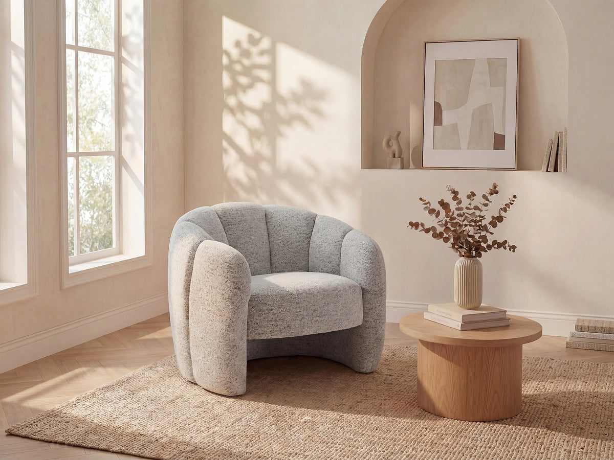 Fauteuil nuage coquillage en tissu chenille gris - DELIPO