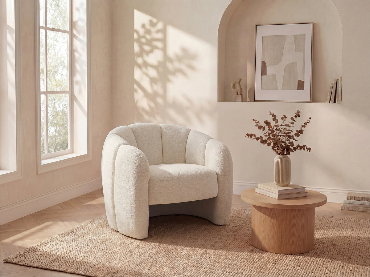 Fauteuil nuage coquillage en tissu chenille beige - DELIPO