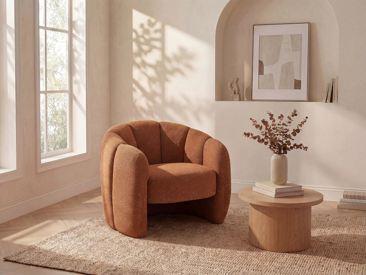 Fauteuil nuage coquillage en tissu chenille terracotta - DELIPO