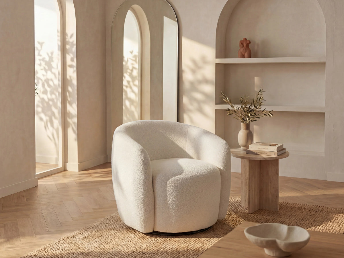 Fauteuil nuage pivotant en tissu bouclette blanc - VEREIDE