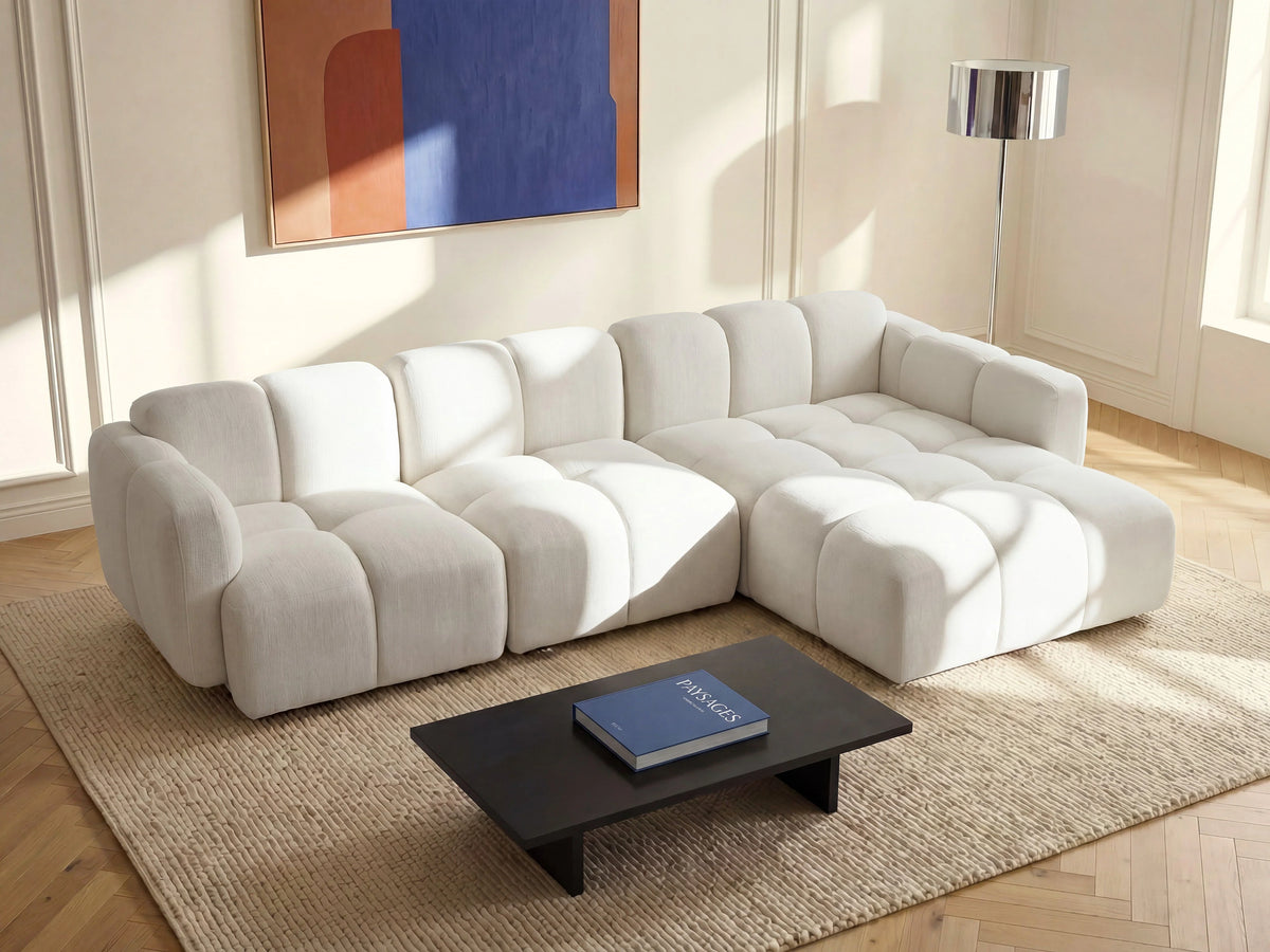 Canapé nuage d'angle modulable en tissu texturé blanc cassé - CARLIVI