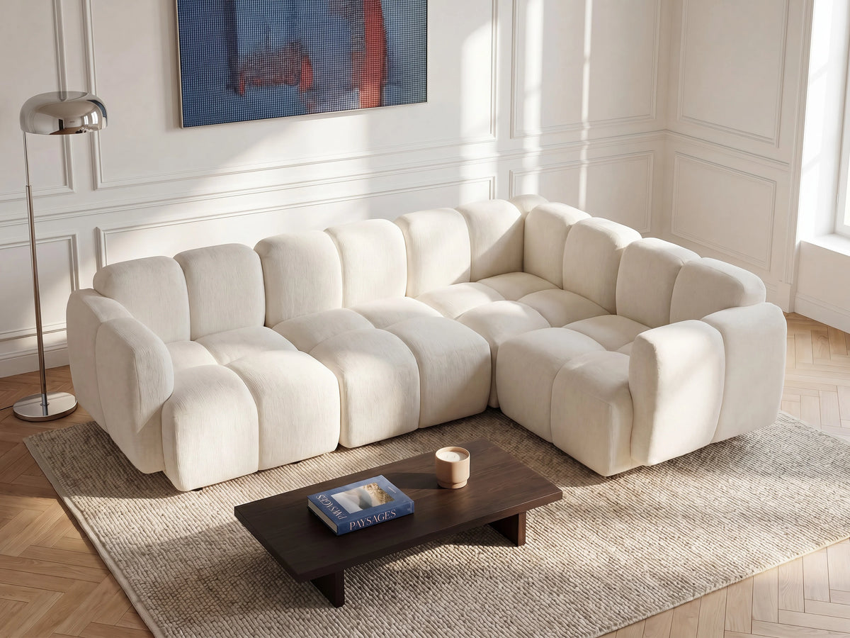 Canapé nuage d'angle modulable avec dossier blanc cassé - CARLIVI