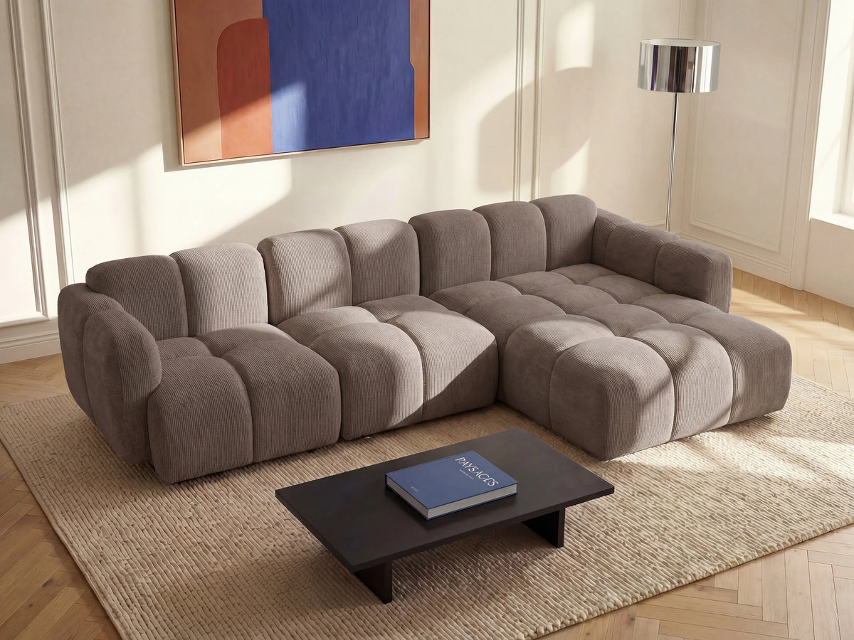 Canapé nuage d'angle modulable en tissu texturé taupe - CARLIVI