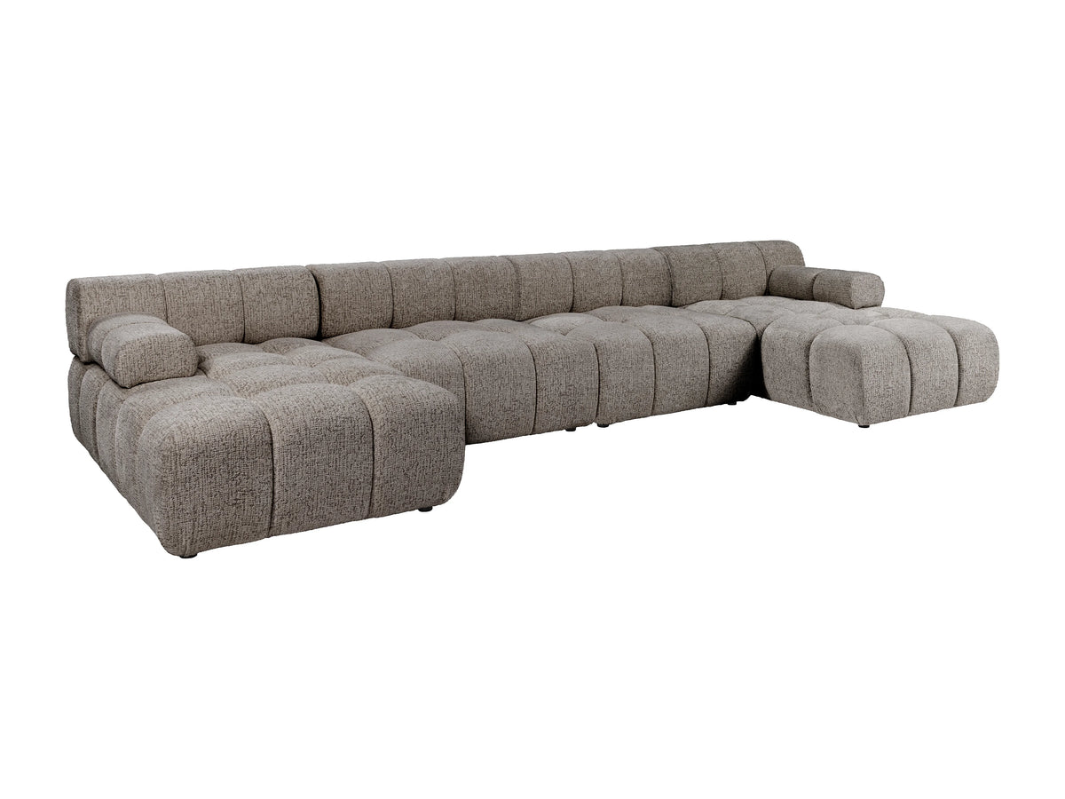 Canapé nuage d'angle panoramique modulable en tissu chiné taupe - FACIVIL