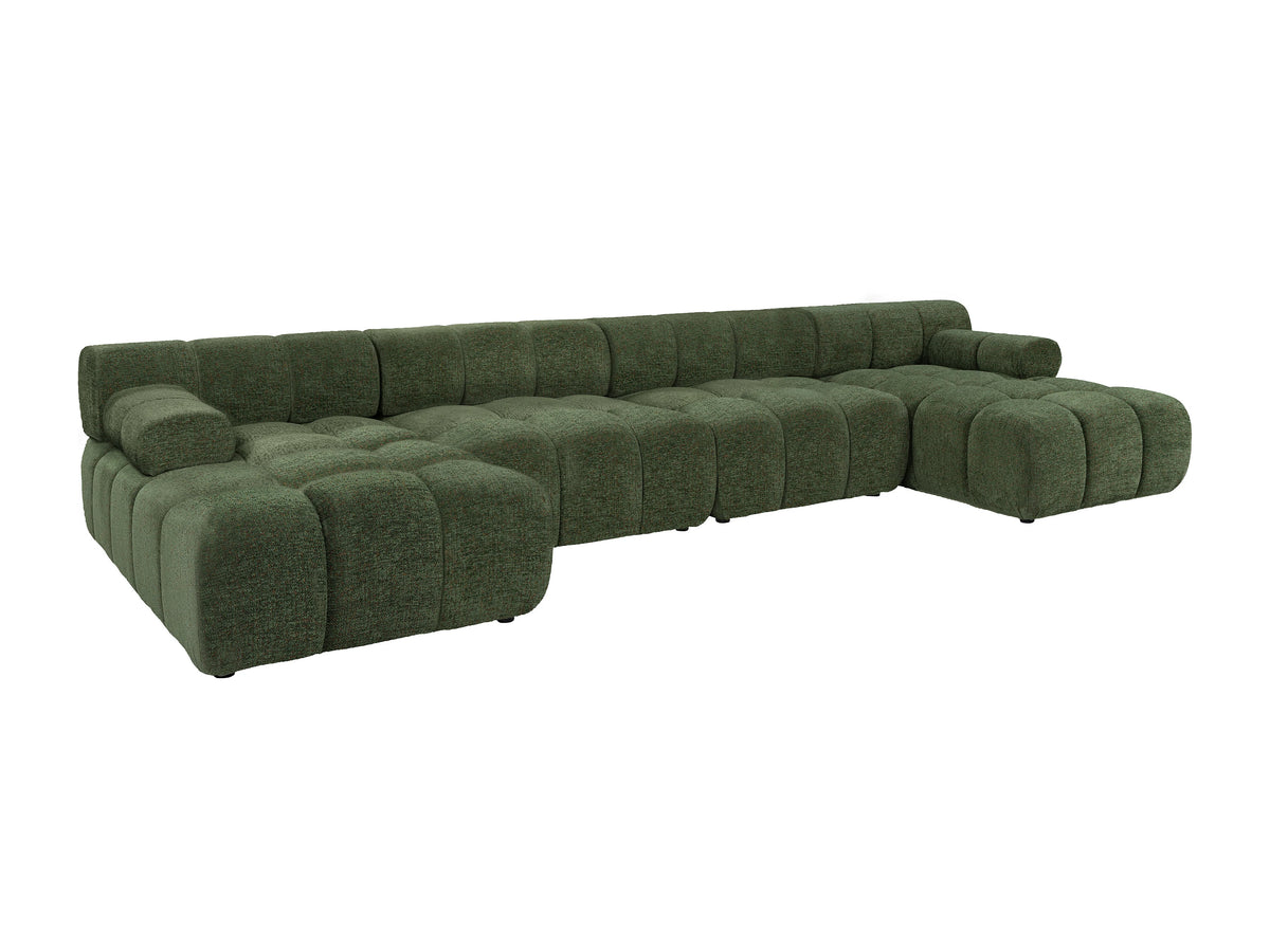 Canapé nuage d'angle panoramique modulable en tissu chiné vert - FACIVIL