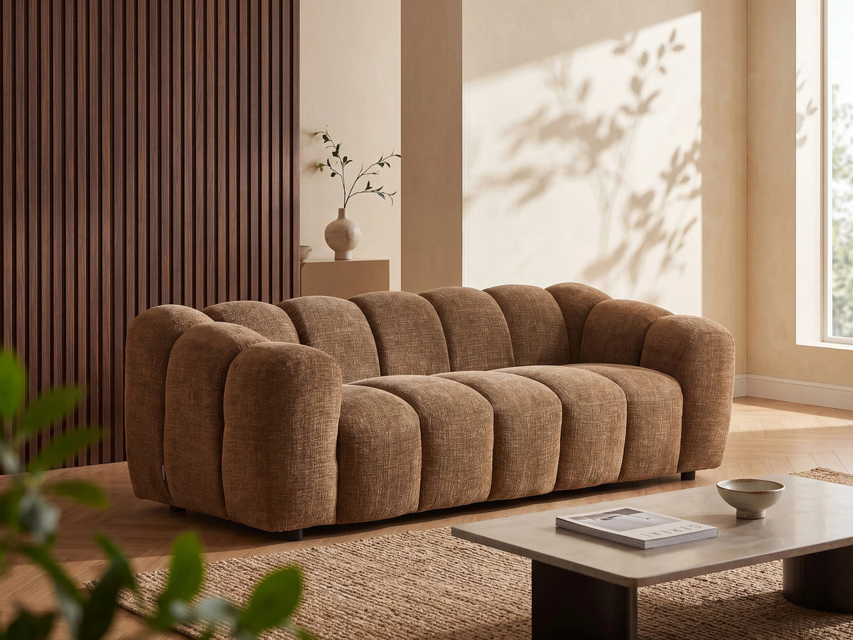 Canapé nuage 3 places en tissu chenille marron - NELIMAR
