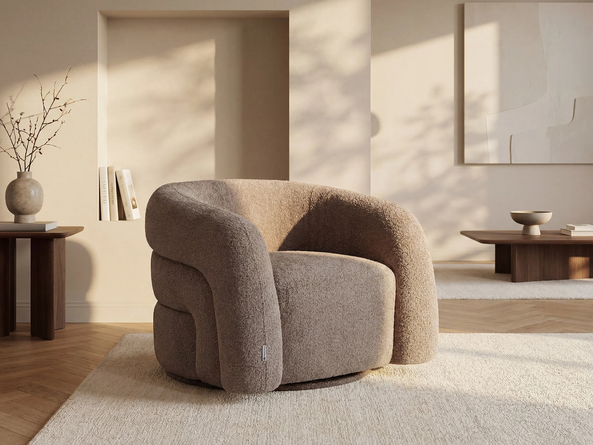 Fauteuil nuage pivotant en tissu bouclette taupe - LAPIOTA