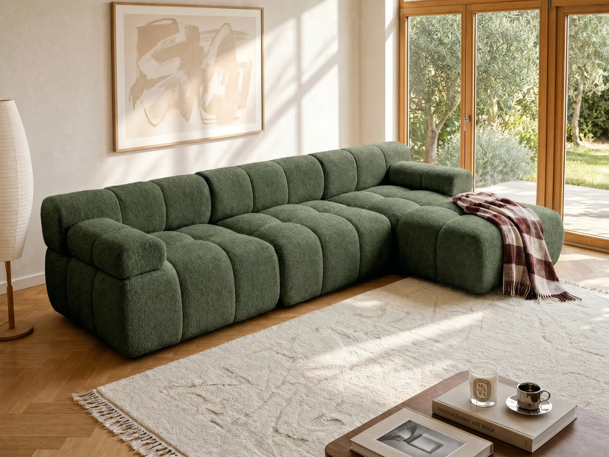 Canapé nuage d'angle modulable en tissu chiné vert - FACIVIL