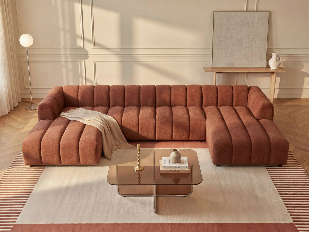 Canapé nuage d'angle panoramique modulable terracotta - JUTINI