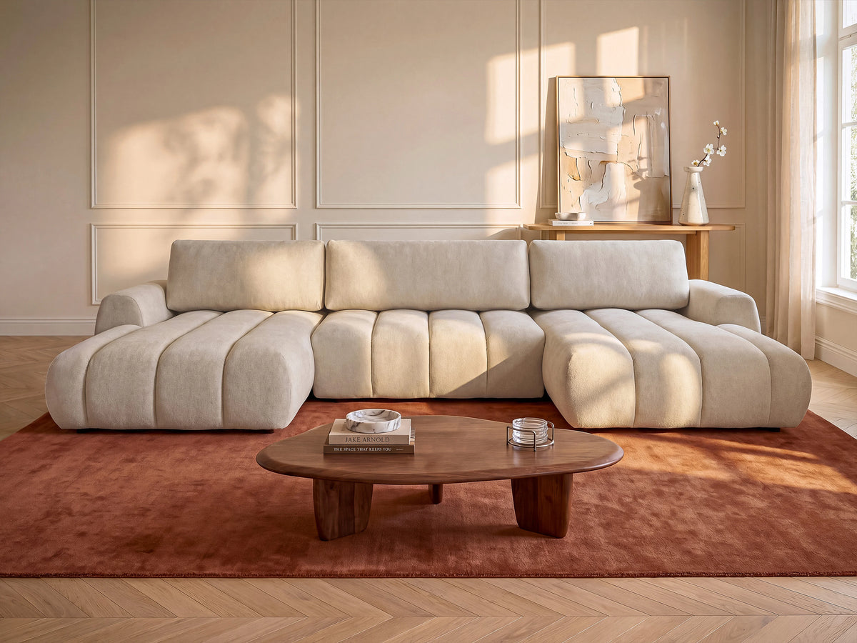 Canapé nuage d'angle panoramique convertible beige - FRIDORA