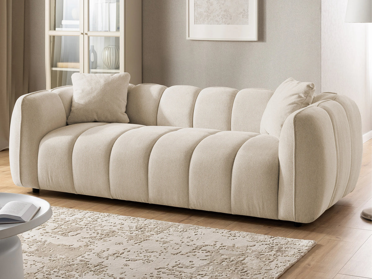 Canapé nuage matelassé bulles tissu beige - NUBIRA